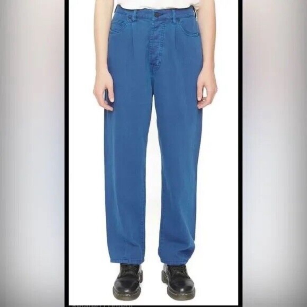 Sandrine Rose/Free People French Worker Wide Leg Buckle Pants College Blue Sz 25